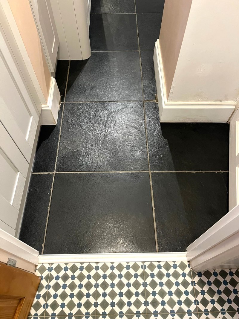 Black Limestone Kitchen Floor After Renovation Northolt