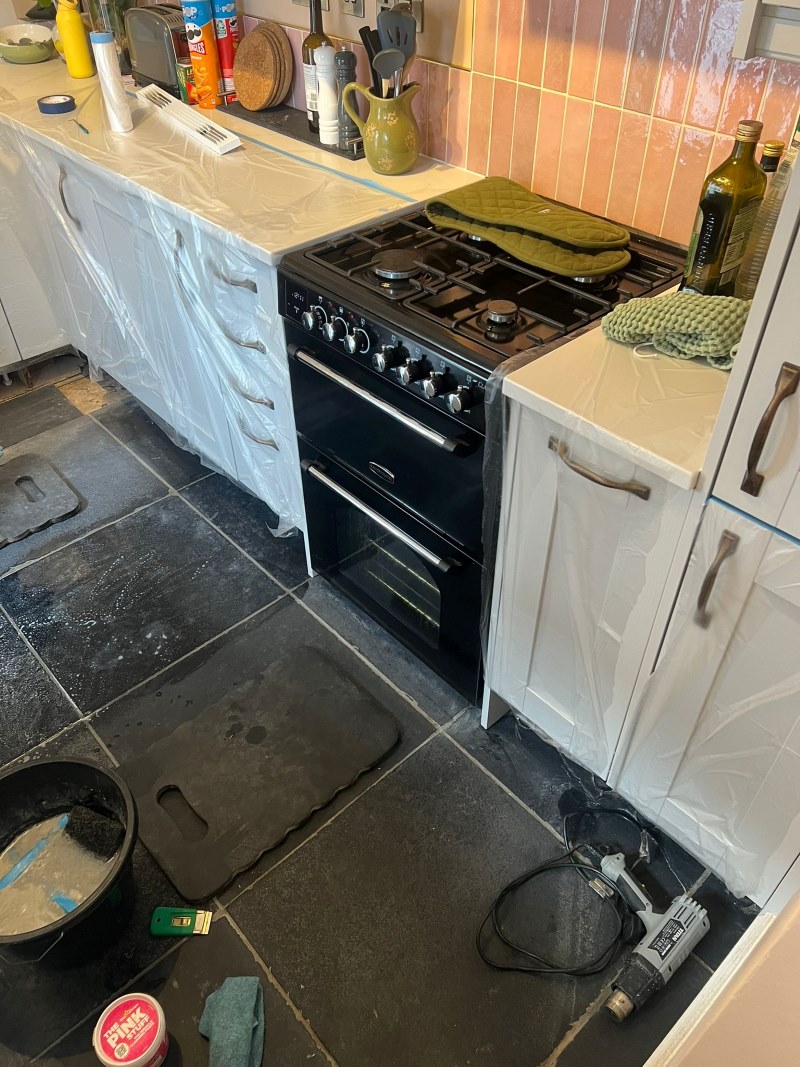 Black Limestone Kitchen Floor During Cleaning Northolt