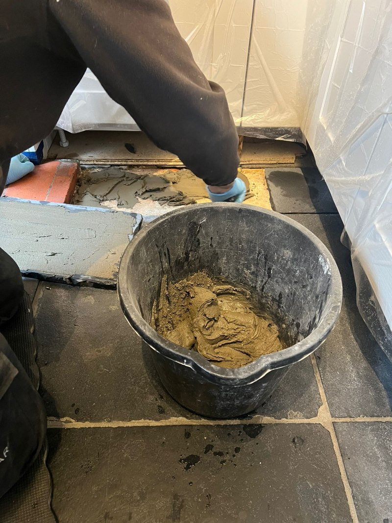 Black Limestone Kitchen Floor During Repair Northolt